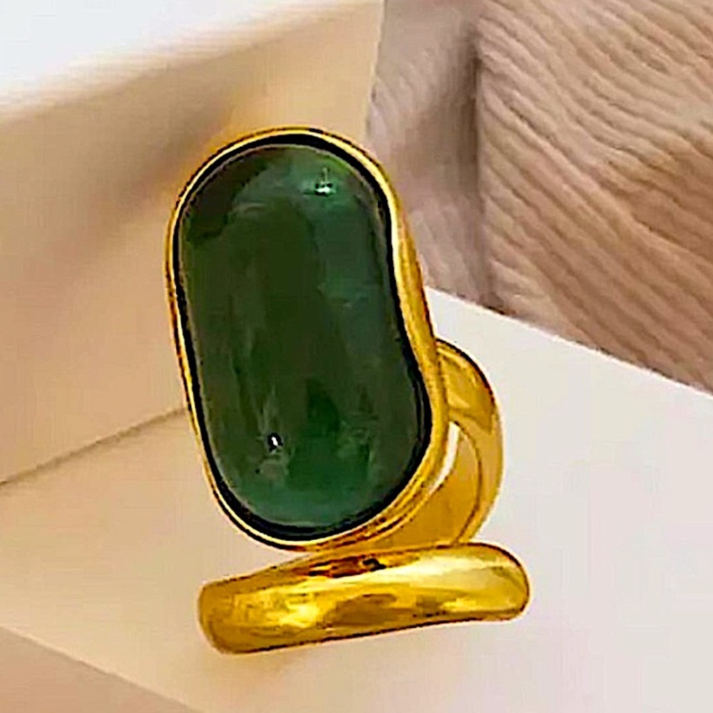 EMERALD GREEN RING 18K GOLD PLATED   ADJUSTABLE RESIZABLE